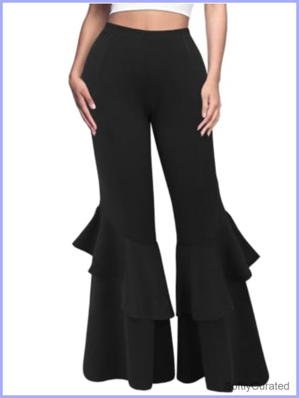 High Waisted Ruffle Flare Wide Leg Pants Stretchy Casual Trousers
